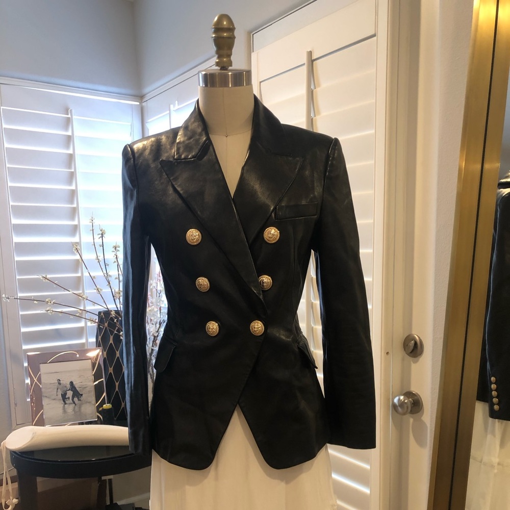 Leather Balmain Blazer Gold Buttons
